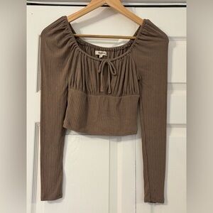 Madewell Ribbed Square Neck Long Sleeve Top Light Umber XS